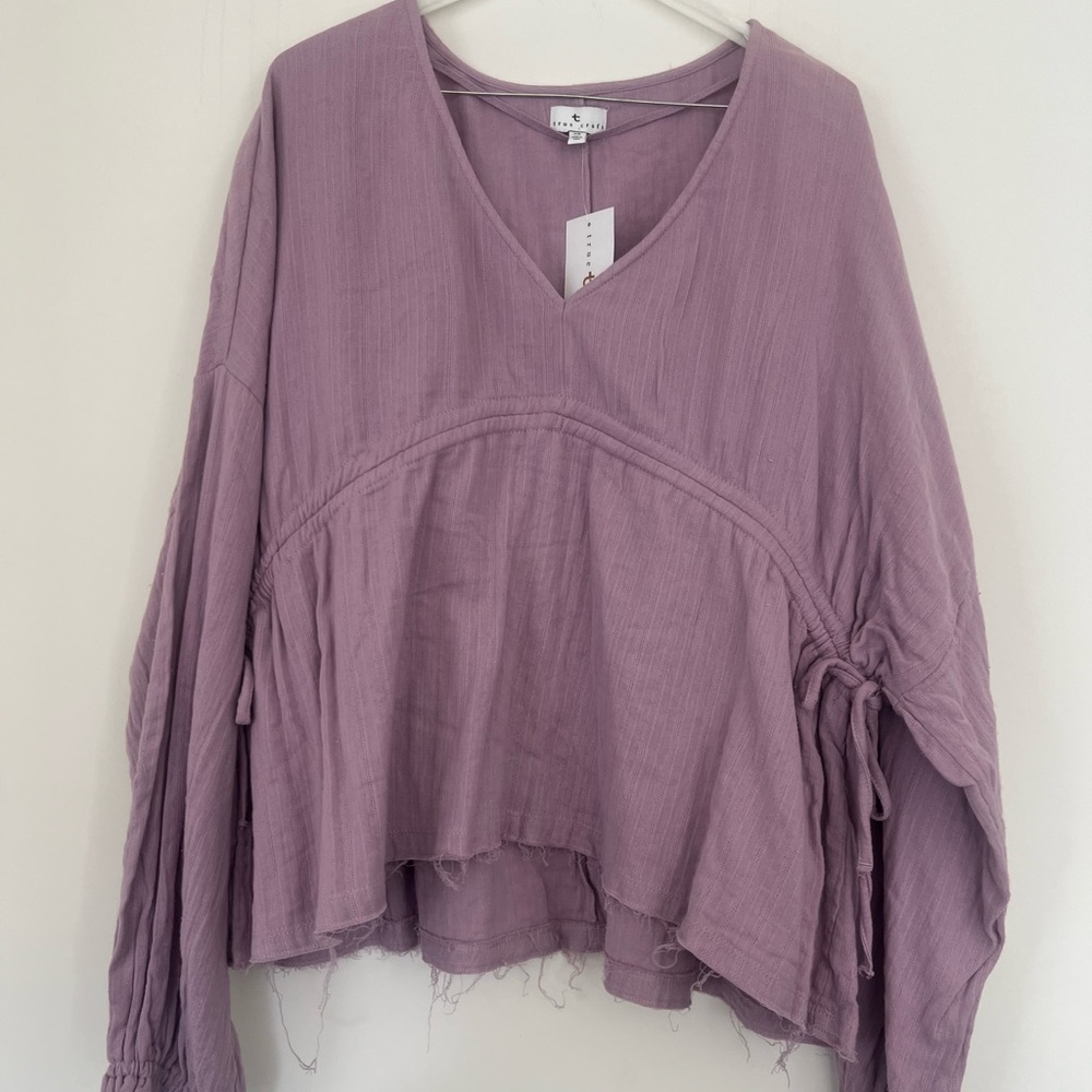 NWT Whimsy Fairy  Goth Lilac Flowy V Neck Blouse Bow Side Cinch High Low